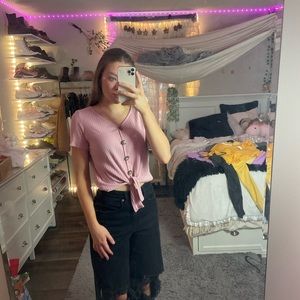 Shein- Cropped Loose Button-up Tee
